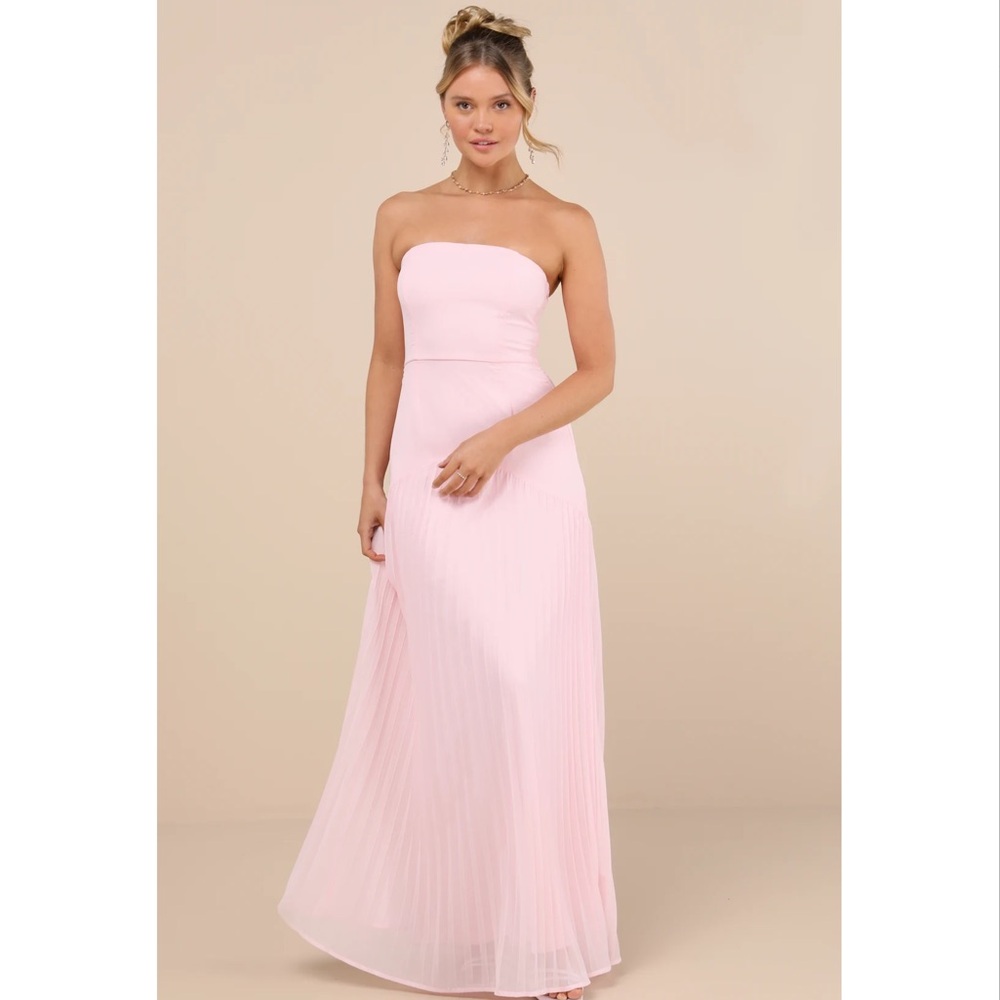 Lulus Celebratory Aesthetic Blush Pink Pleated Strapless Maxi Dress NWT Medium